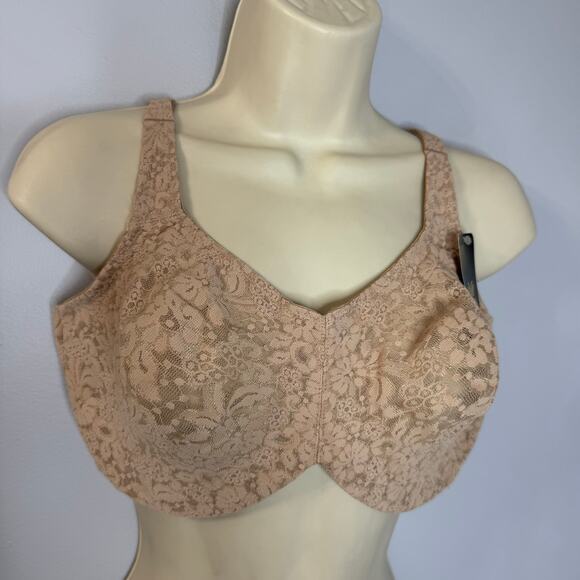 Wacoal Halo Lace Full Figure Underwire Bra Toast Beige Sz 40DD New - Picture 4 of 8